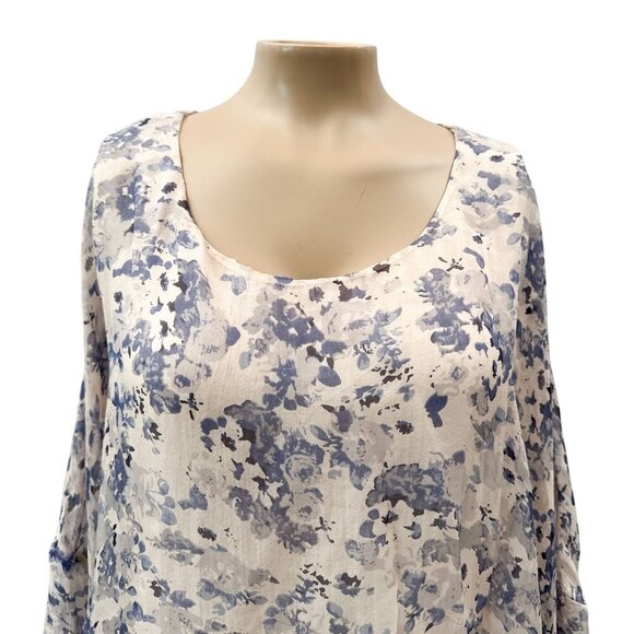 Sundance Silk Flowy Layered Hem Tunic Overlay Blouse Blue Floral Print Women S - Picture 11 of 11